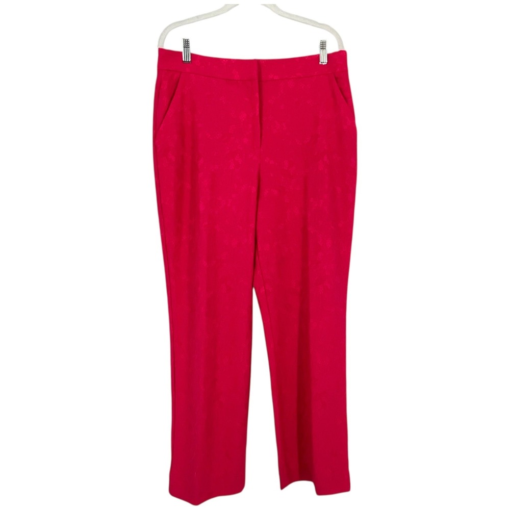 Boston Proper Womens Textured Floral Dress Pants 12 Bright Pink Luxury Festive